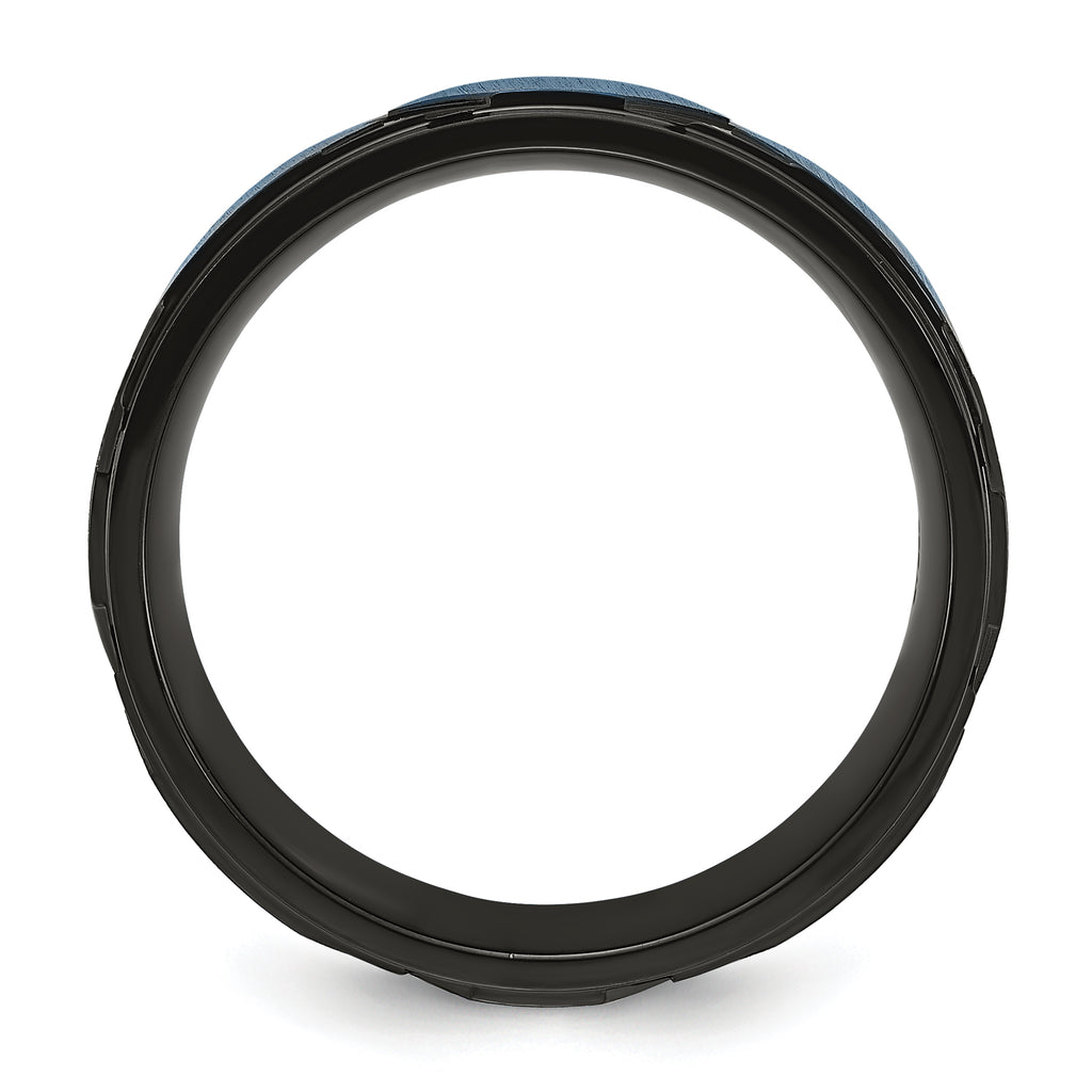 Chisel Titanium Brushed and Polished Black and Blue IP-plated 8mm Band