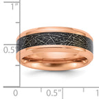 Chisel Titanium Polished Rose IP-plated Synthetic Leather Inlay in Clear Epoxy 8mm Band