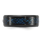 Chisel Titanium Polished Black and Blue IP-plated with Blue CZ Carbon Fiber Inlay in Clear Epoxy 8mm Band