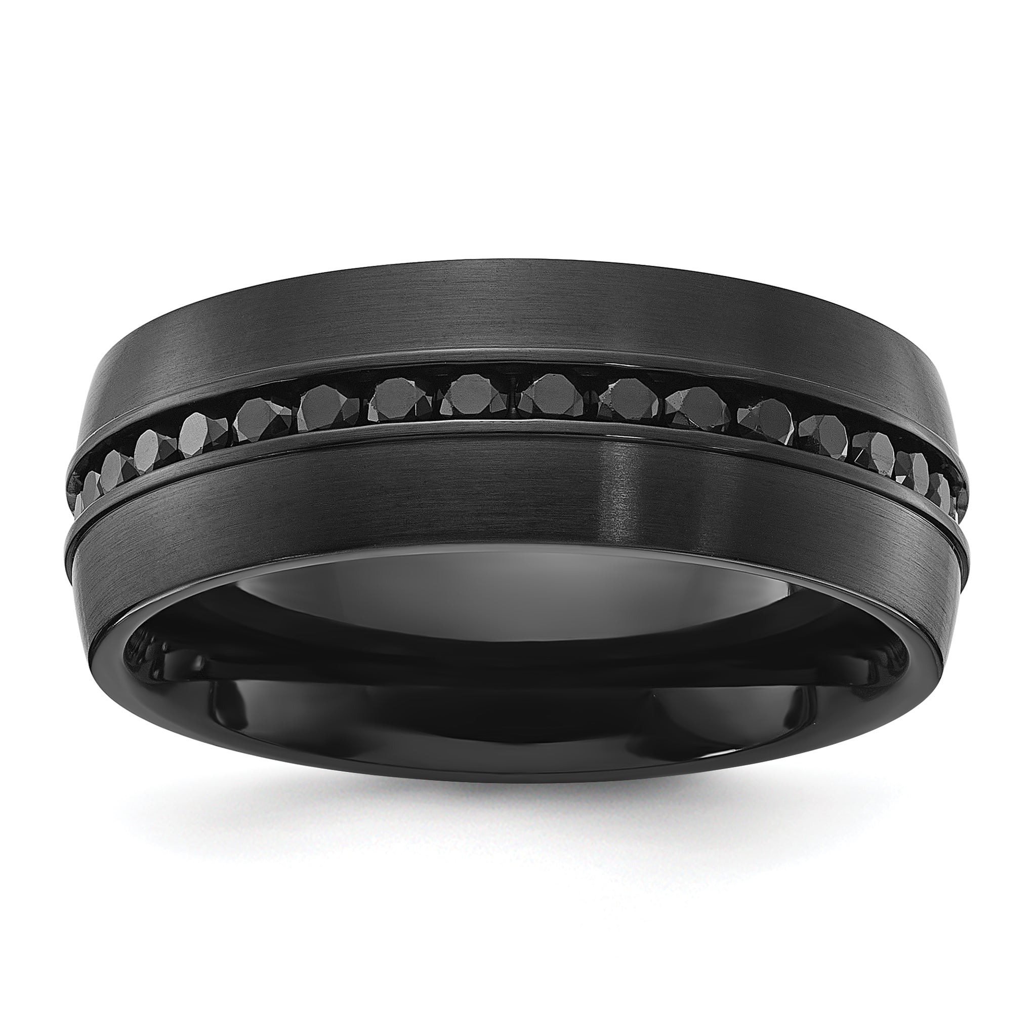 Chisel Titanium Brushed Black IP-plated with Black CZ 8mm Band Main image