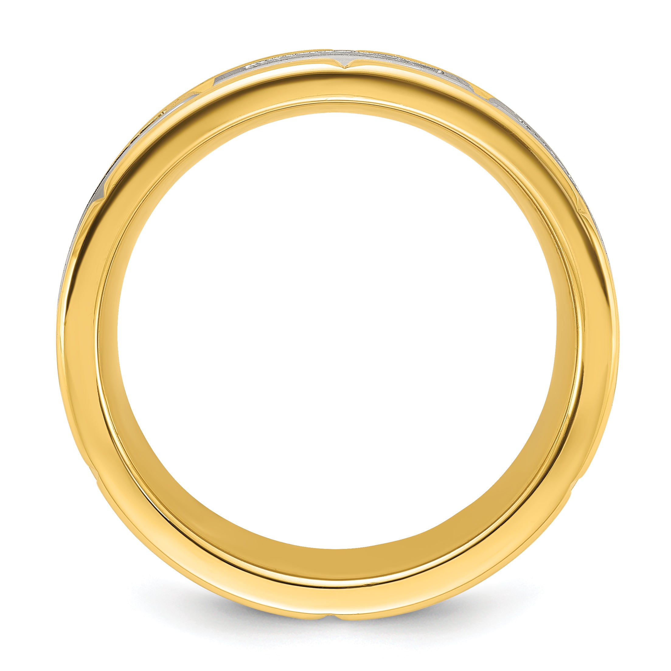 CZ Wedding Band in Titanium with Yellow Gold IP, 8mm Secondary image