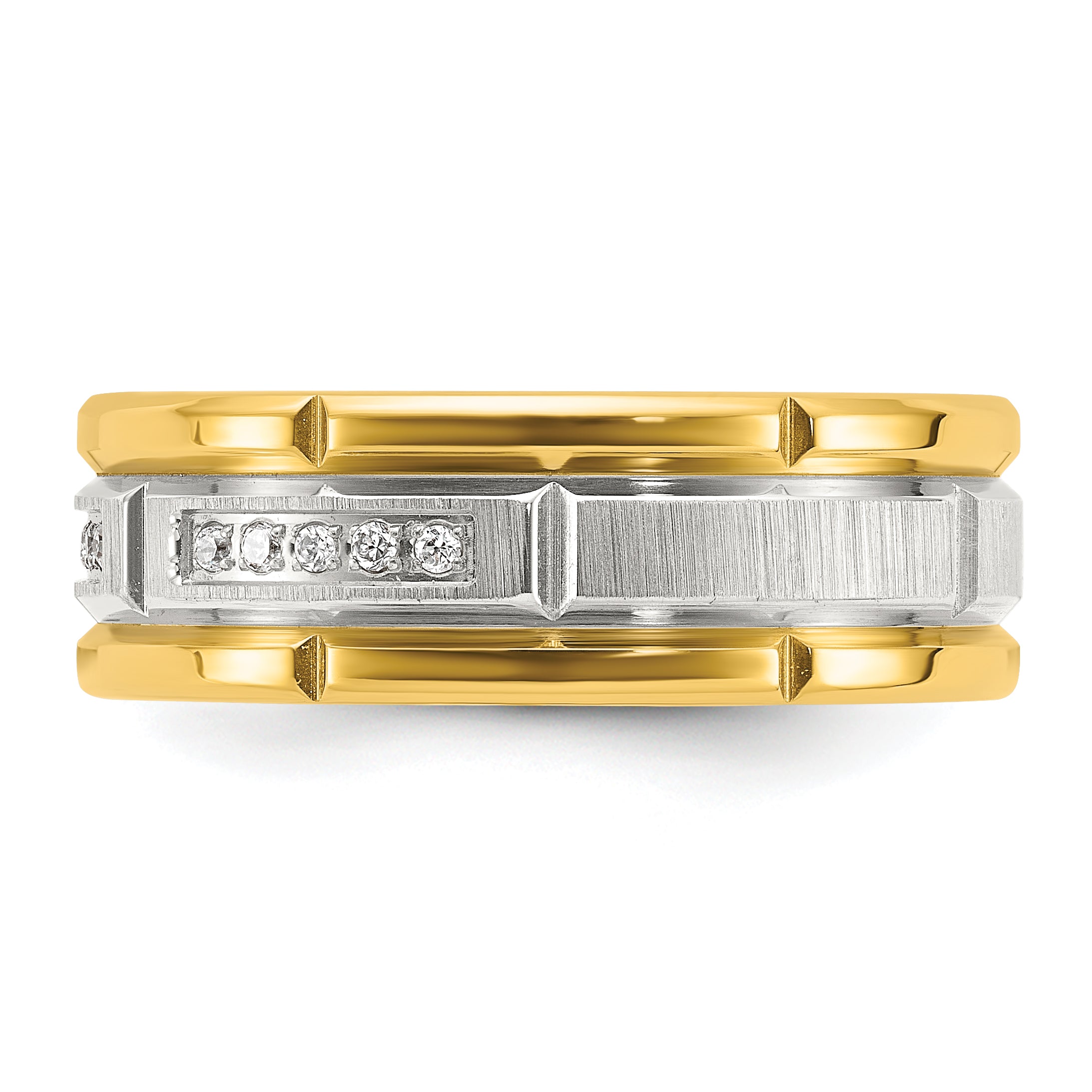 Chisel Titanium Polished with Brushed Center Yellow IP-plated CZ 8mm Band