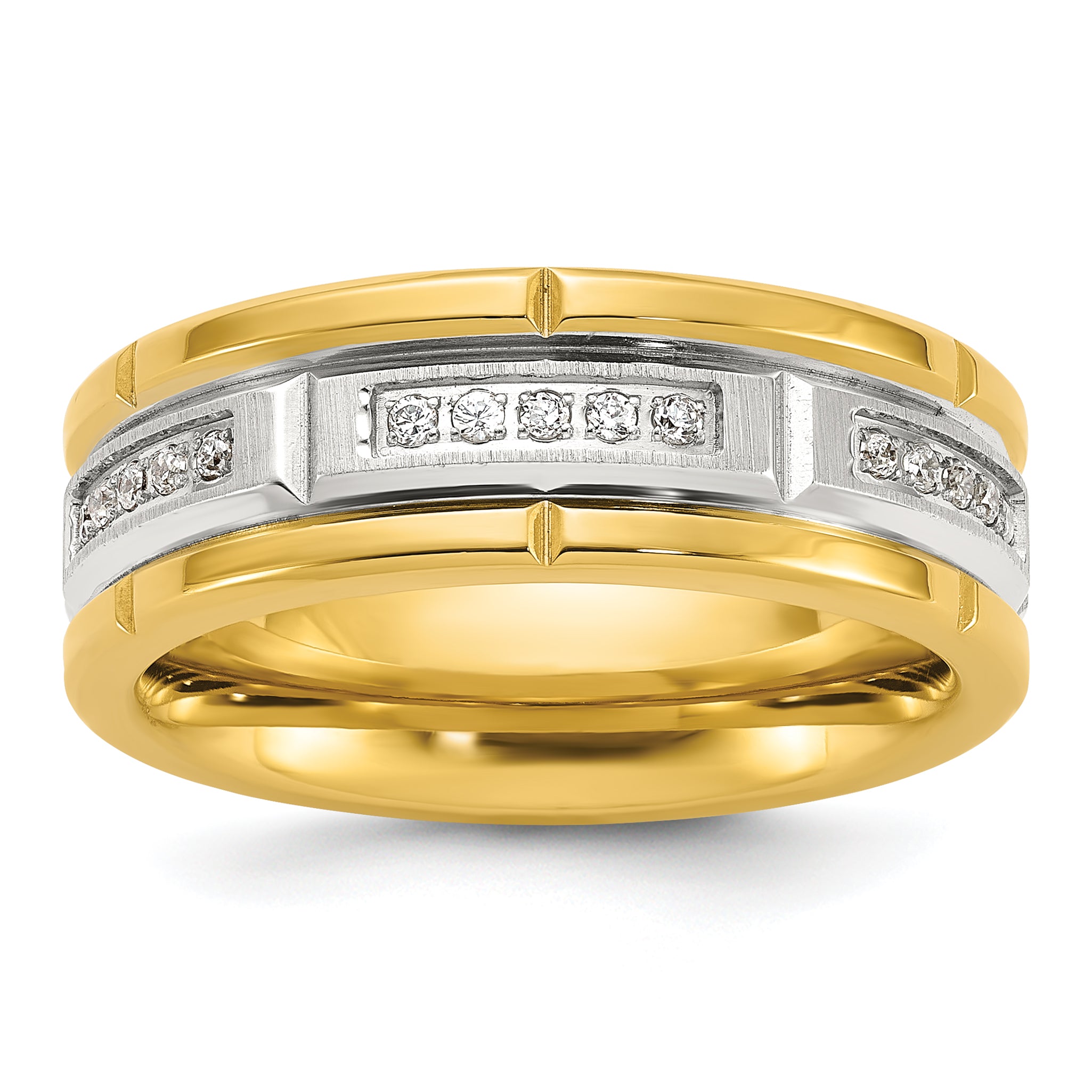 Chisel Titanium Polished with Brushed Center Yellow IP-plated CZ 8mm Band