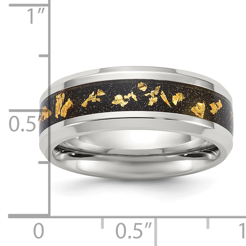 Chisel Titanium Polished with Black and Gold Foil Inlay 8mm Band