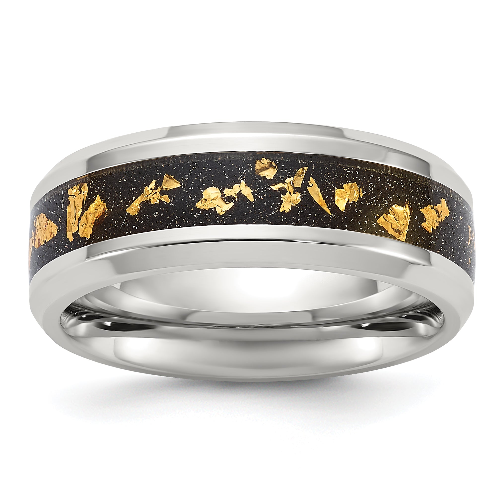Chisel Titanium Polished with Black and Gold Foil Inlay 8mm Band Main image
