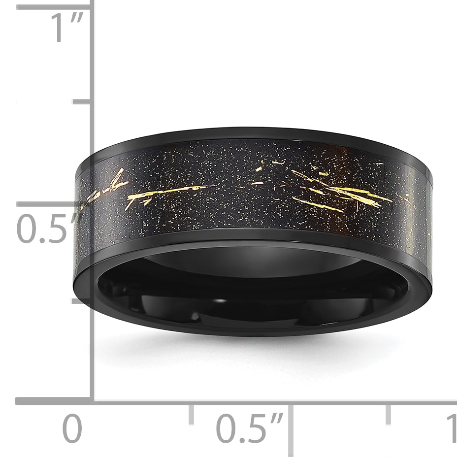 Chisel Titanium Polished Black IP-plated with Black and Gold Foil Inlay 8mm Band
