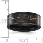 Chisel Titanium Polished Black IP-plated with Black and Gold Foil Inlay 8mm Band