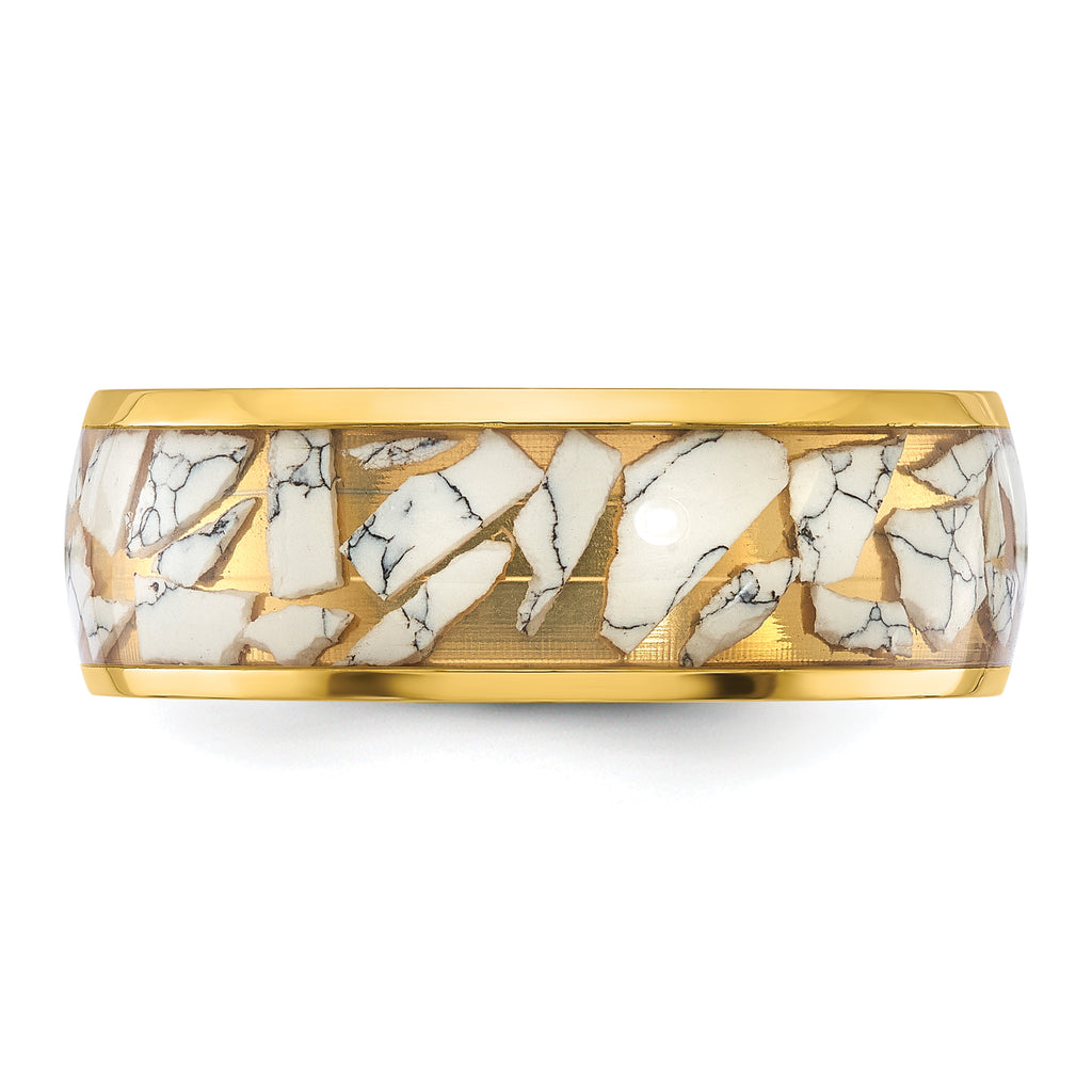 Chisel Titanium Polished Yellow IP-plated with Ceramic Fragments Inlay 8mm Band
