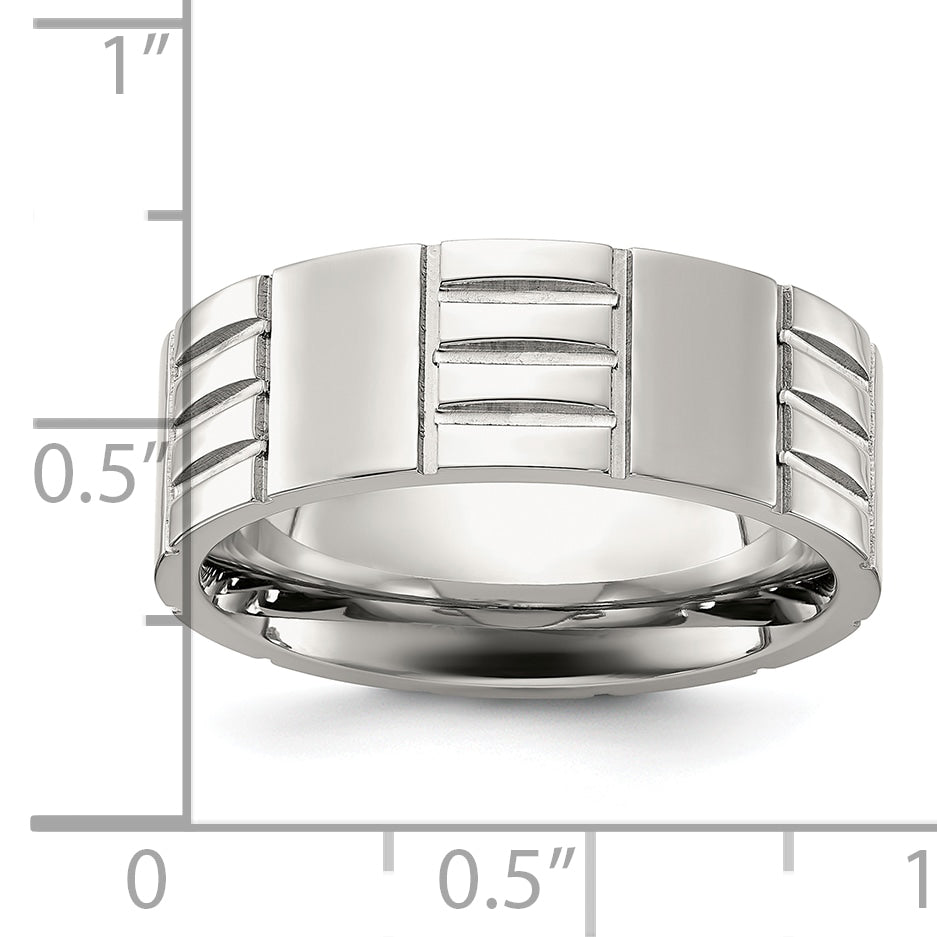 Chisel Titanium Brushed and Polished Grooved 8mm Band