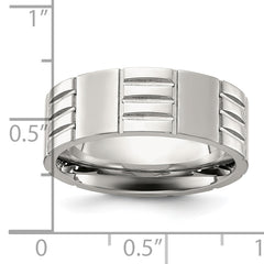 Chisel Titanium Brushed and Polished Grooved 8mm Band