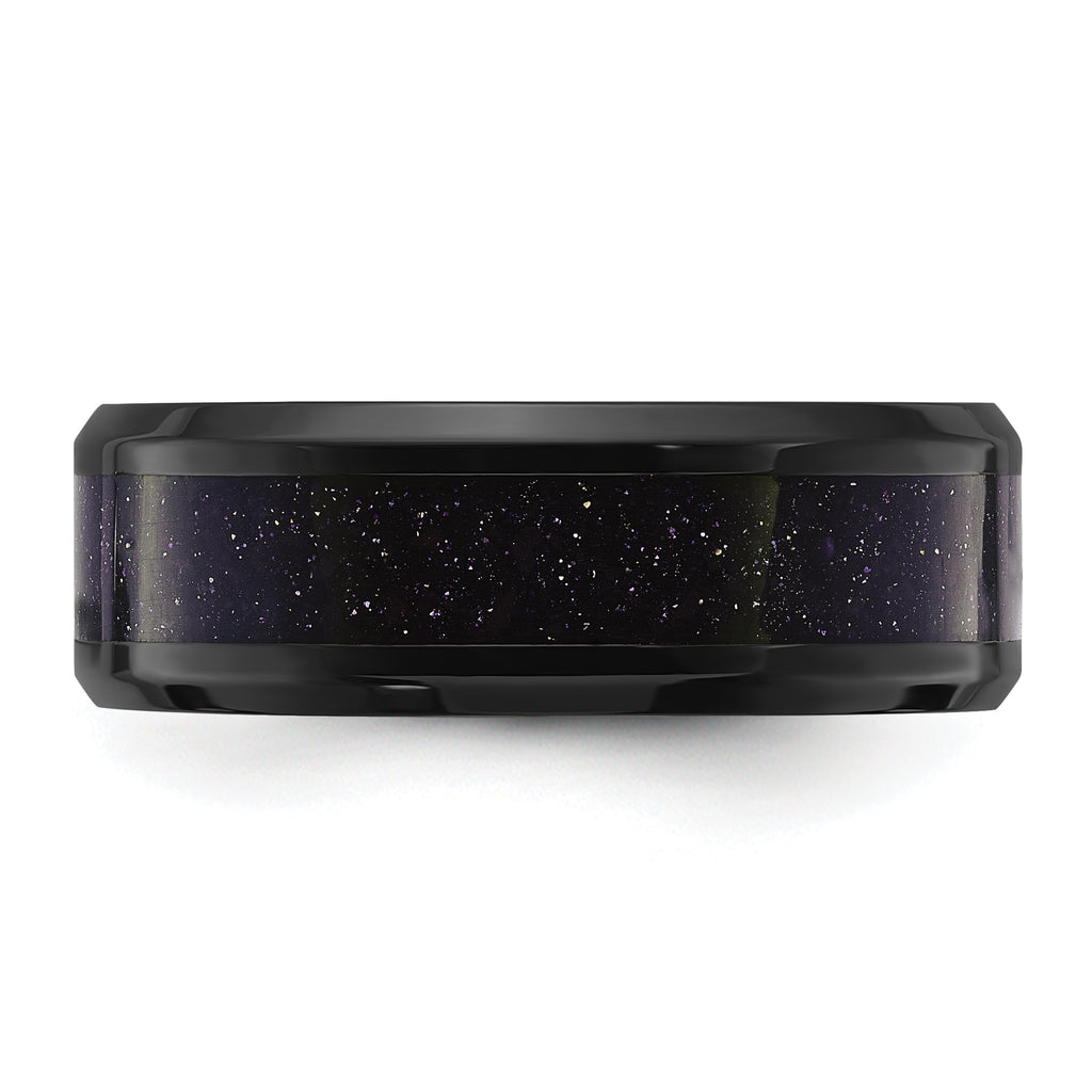 Chisel Titanium Polished Black IP-plated with Blue Star Sandstone Inlay Center 8mm Band