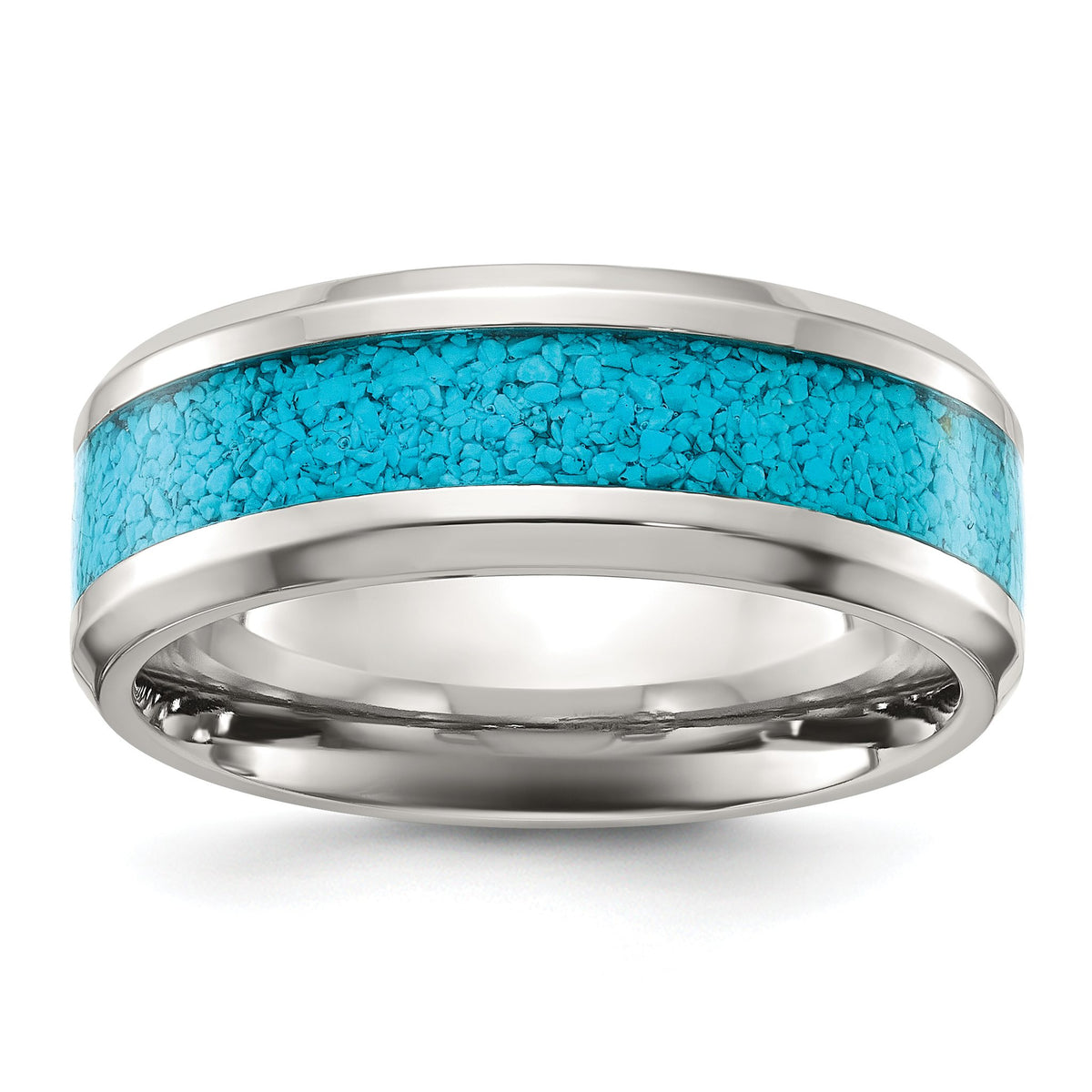 Turquoise Inlay Wedding Band in Titanium, 8mm - Sophia Jewelers Main image