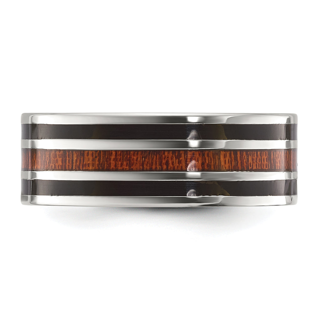 Chisel Titanium Polished with Black Resin and Wood Inlay 8mm Band