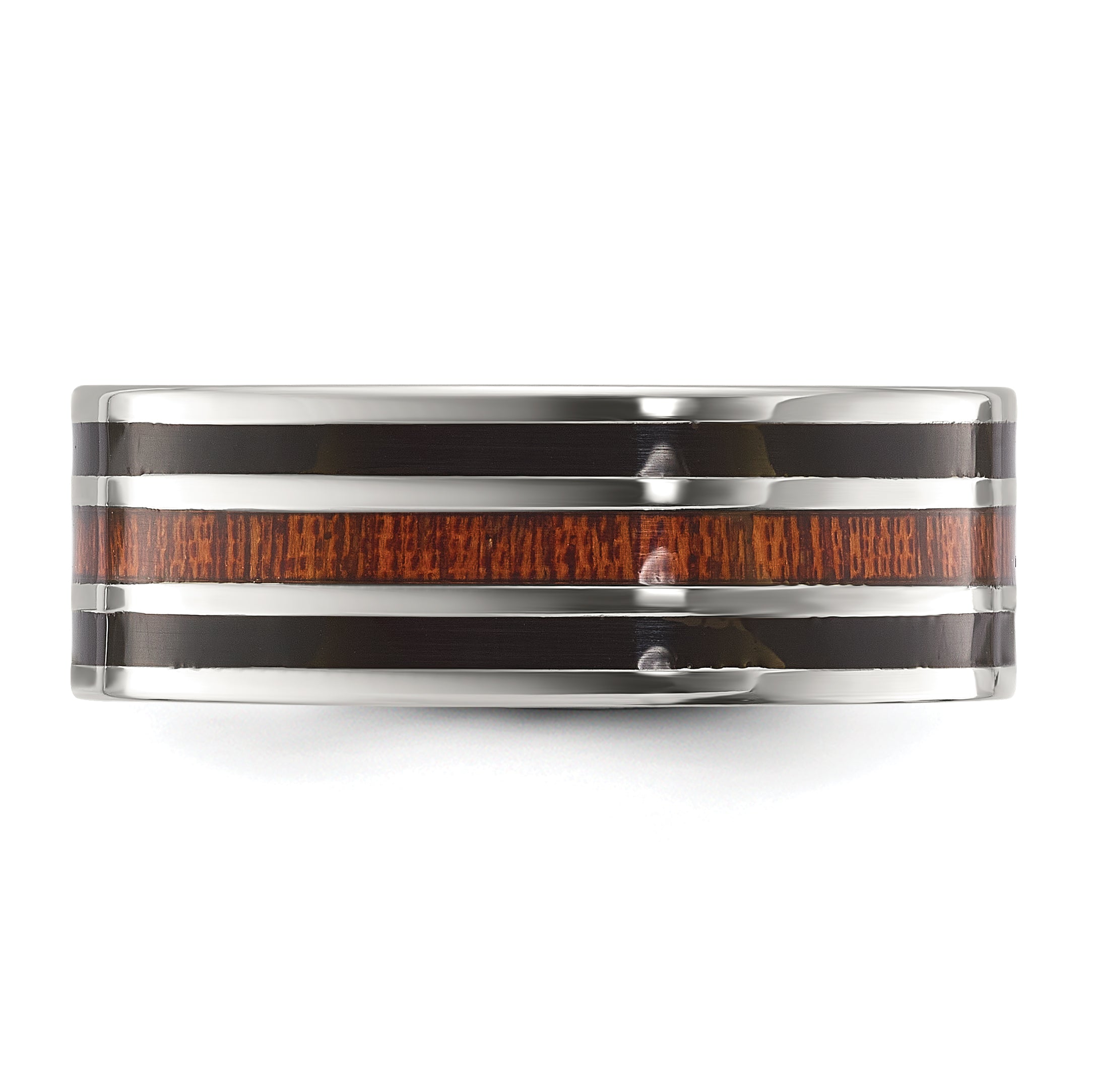 Chisel Titanium Polished with Black Resin and Wood Inlay 8mm Band