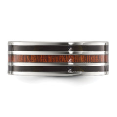 Chisel Titanium Polished with Black Resin and Wood Inlay 8mm Band
