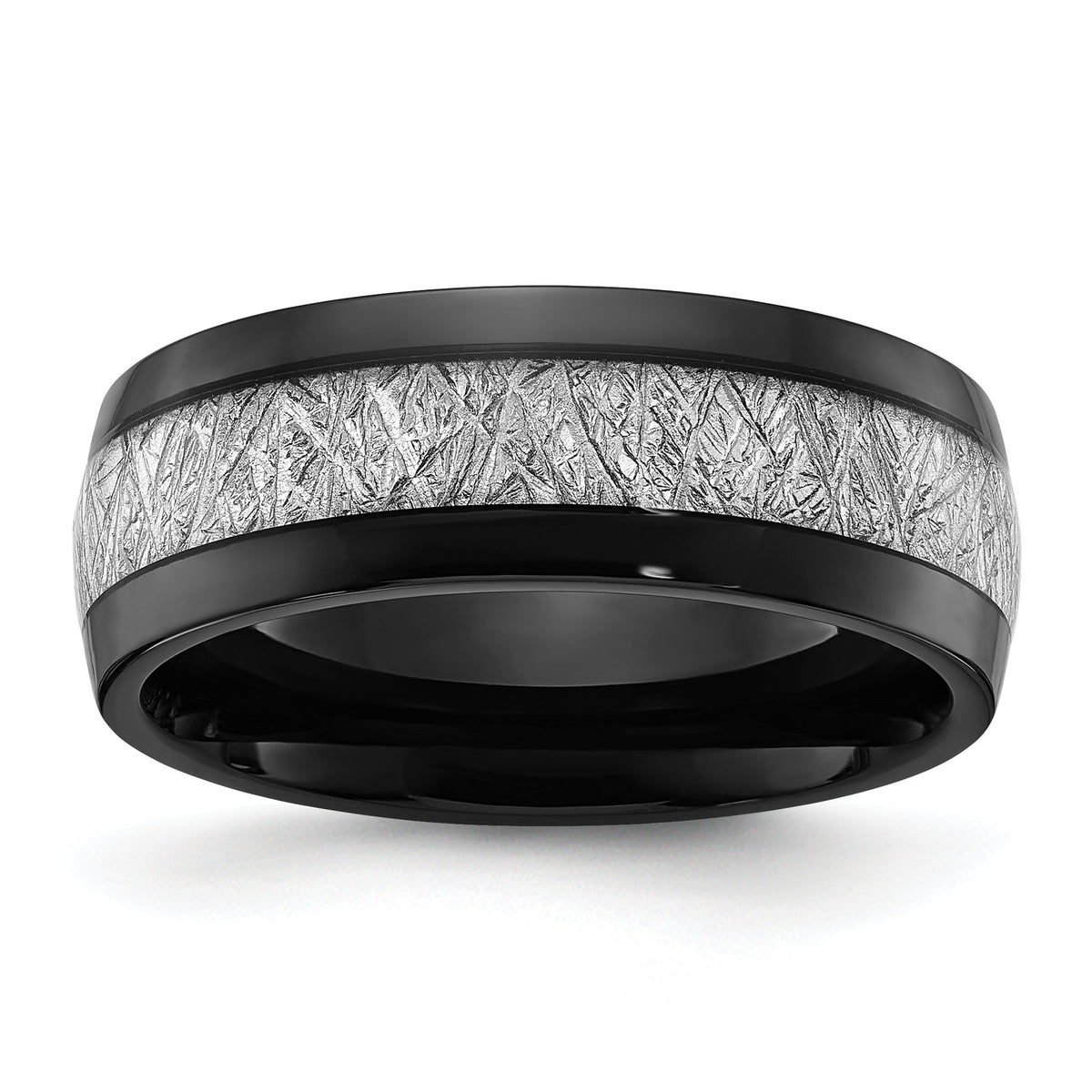 Chisel Meteorite Inlay Wedding Band in Black IP-Plated Titanium, 8mm, Size 8–13 - Sophia Jewelers Main image