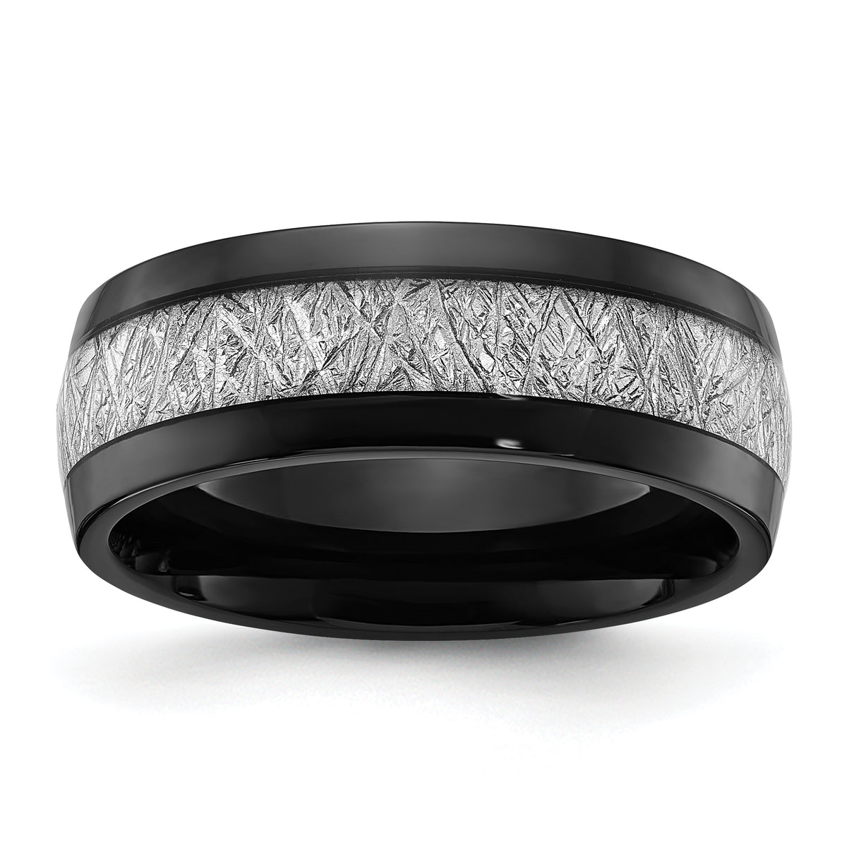 Chisel Titanium Polished Black IP-plated with Imitation Meteorite Inlay 8mm Band