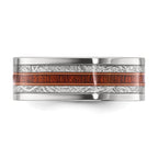 Chisel Titanium Polished with Wood and Imitation Meteorite Inlay 8mm Band