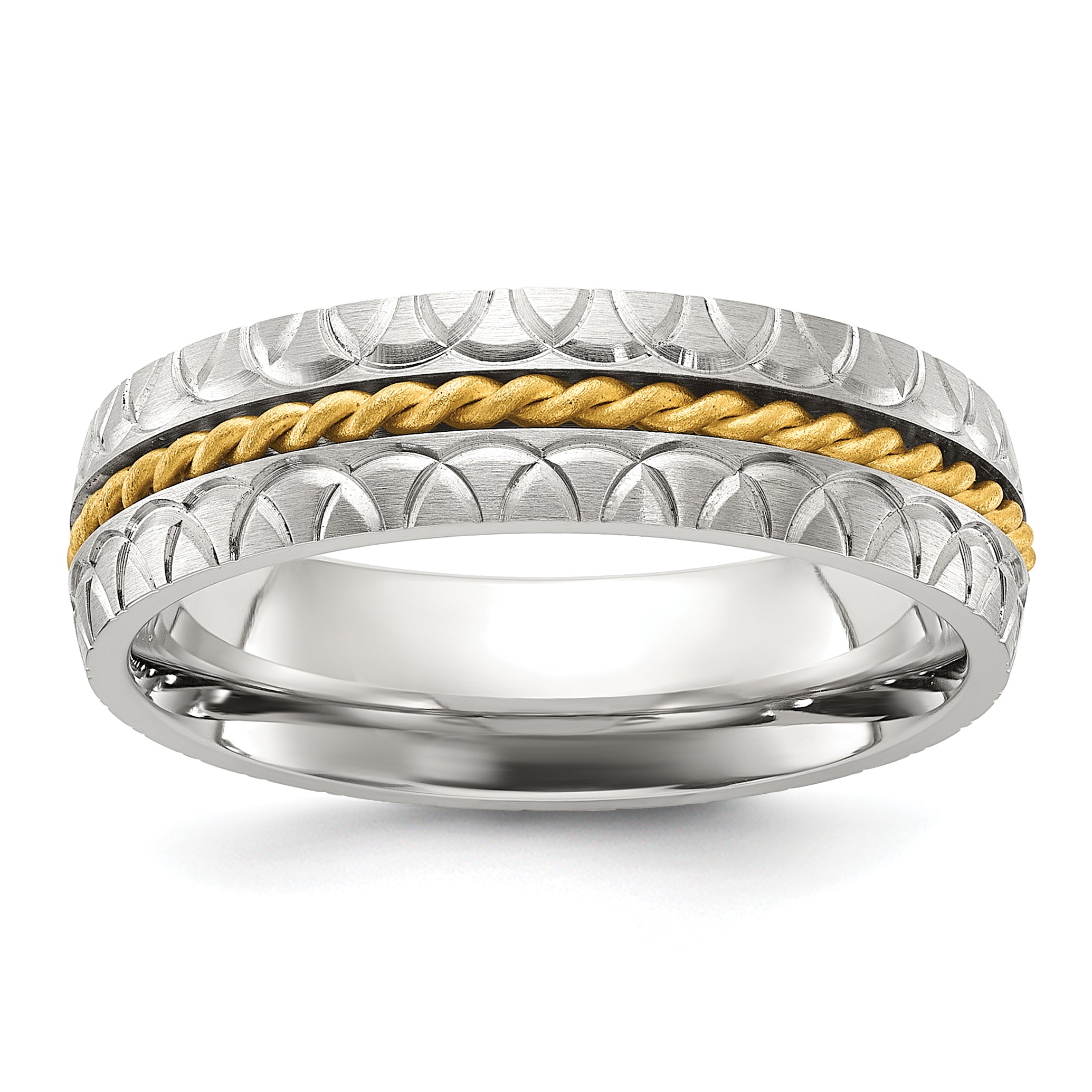Chisel Titanium Polished and Textured Yellow IP-plated Center 6mm Band Main image