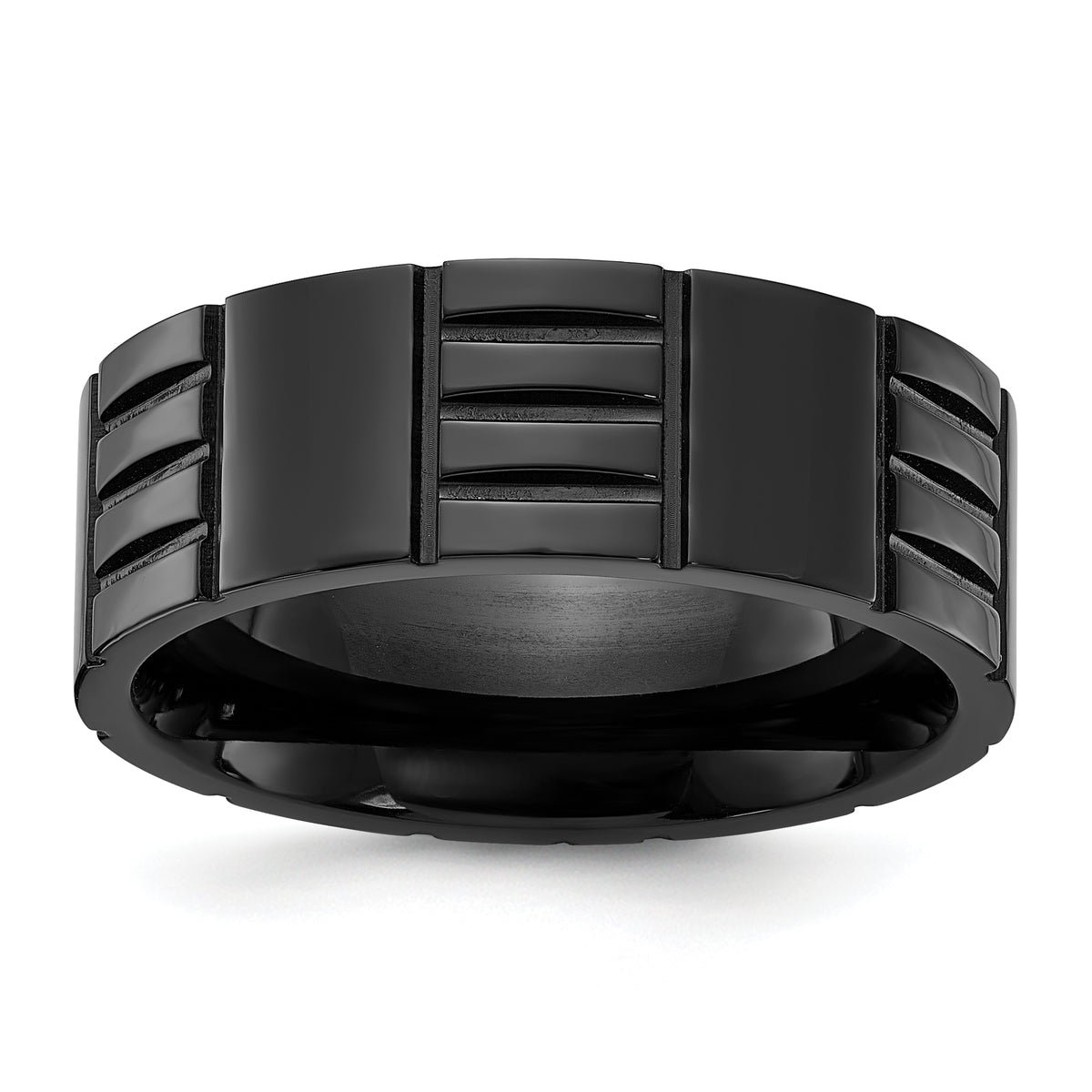 Chisel Titanium Polished Black IP-plated Grooved 8mm Band