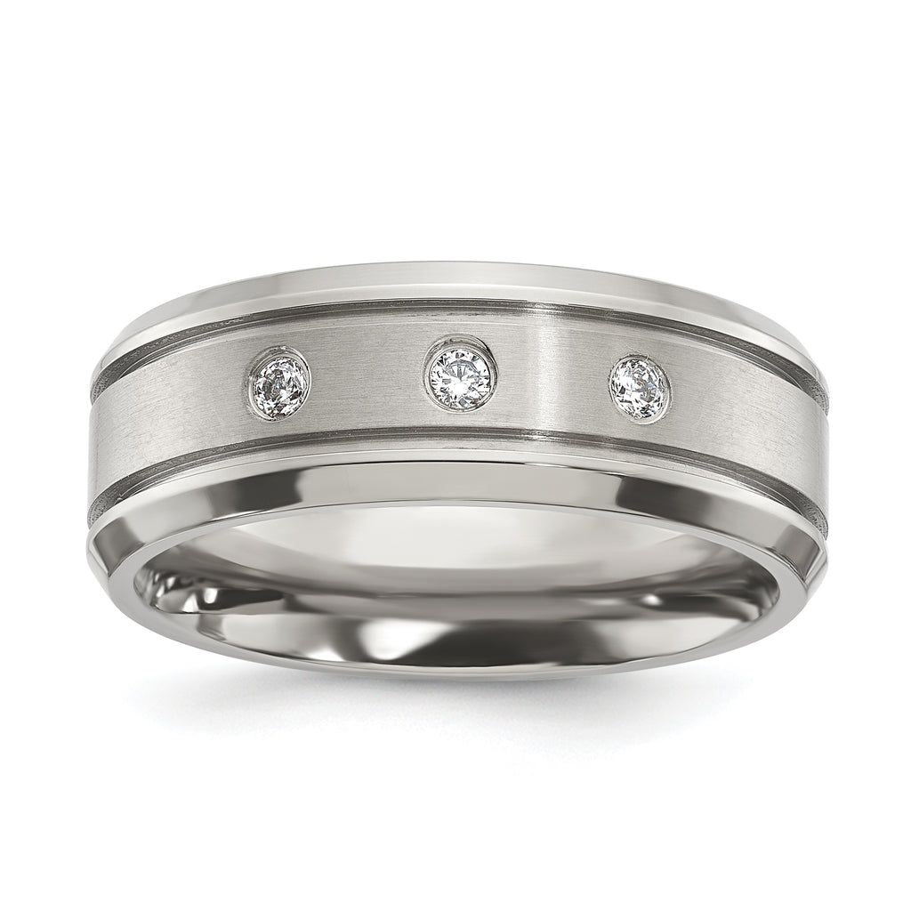 Chisel Titanium Polished with CZ 8mm Band