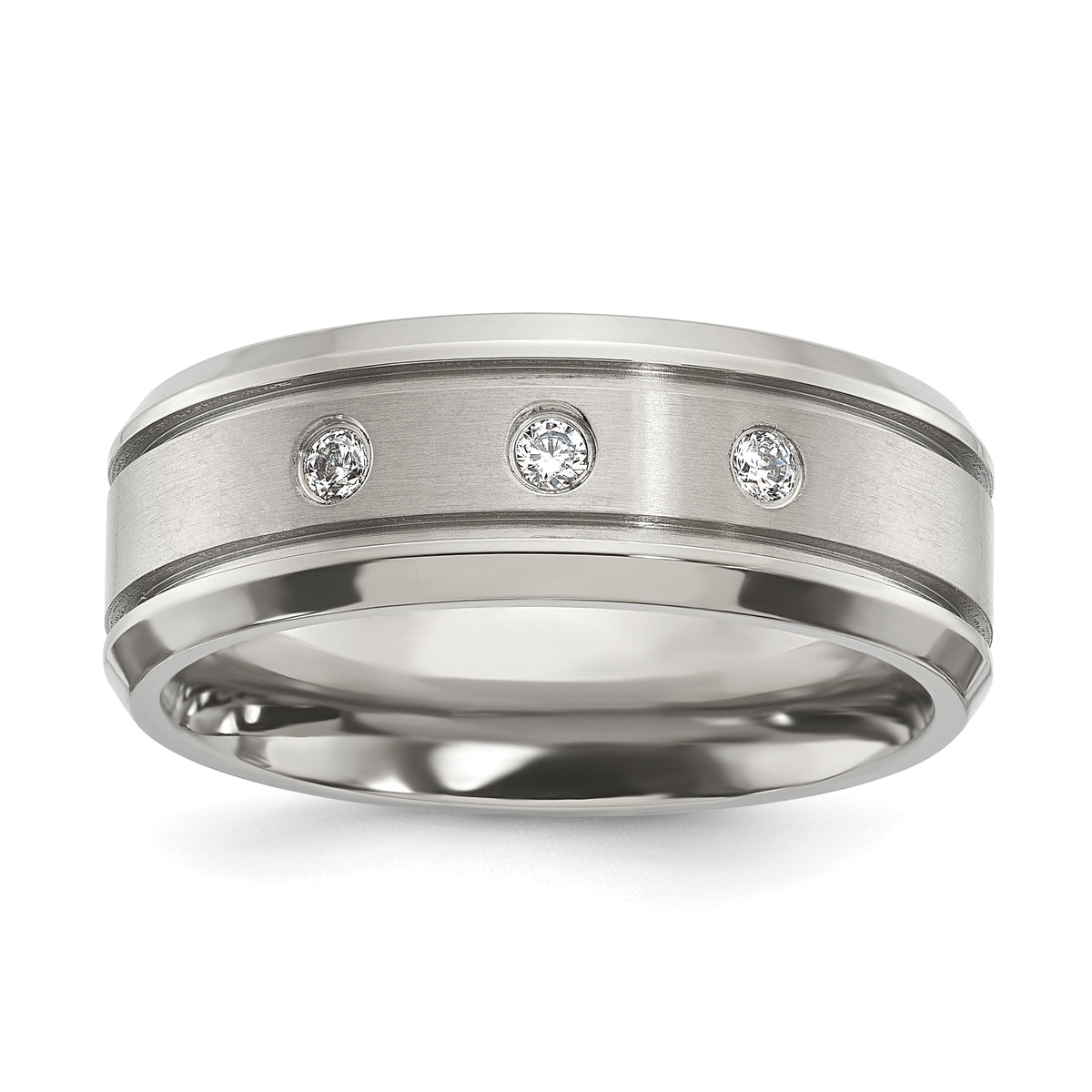 Chisel Titanium Polished with CZ 8mm Band