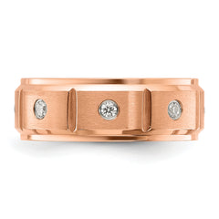 Chisel Titanium Brushed and Polished Rose IP-plated with CZ 8mm Band