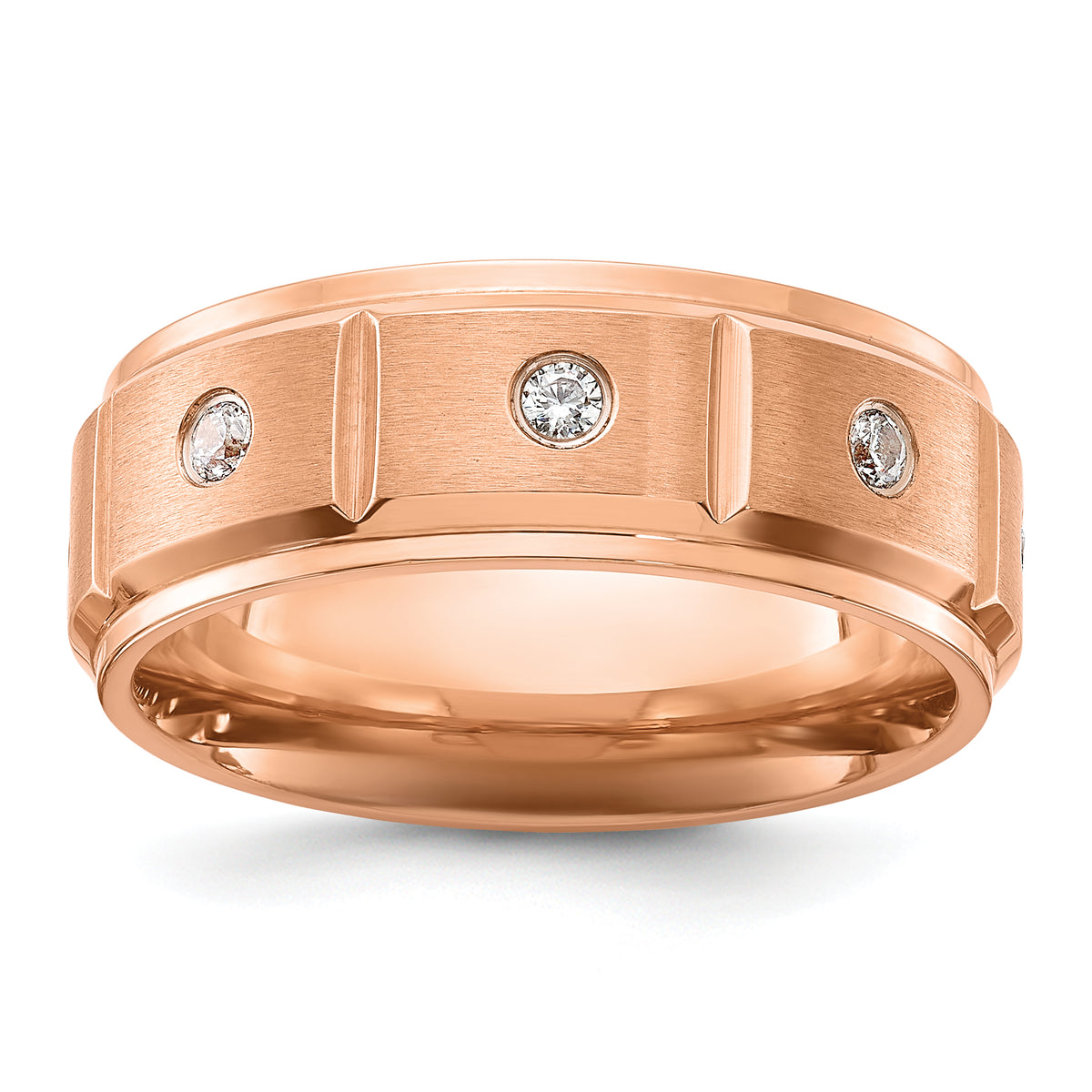 Chisel Titanium Brushed and Polished Rose IP-plated with CZ 8mm Band