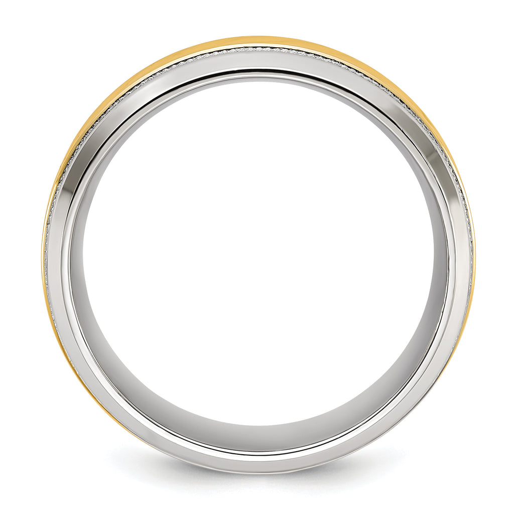 Chisel Titanium Polished with Yellow IP-plated Grooved Center 8mm Band