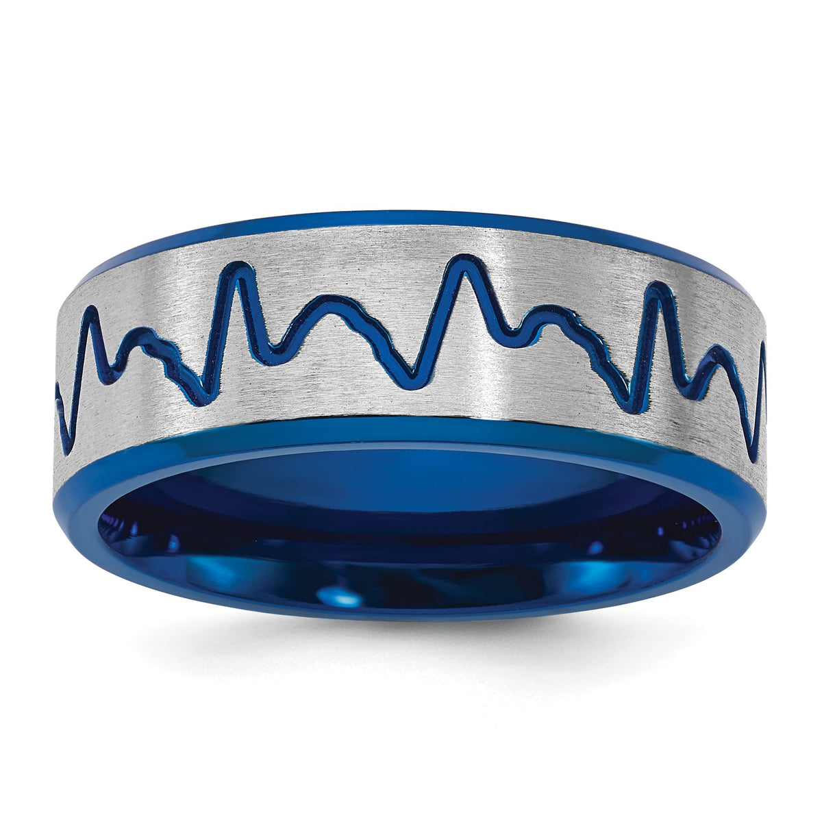 Heartbeat Wedding Band in Titanium with Blue IP, 8mm, Size 8–13 - Sophia Jewelers Main image