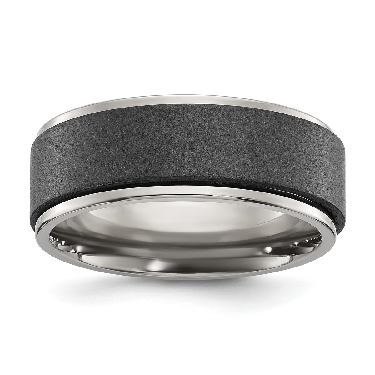 Chisel Titanium Polished with Brushed Black Zirconium Rotating Inner Channel 8mm Band - Sophia Jewelers Main image