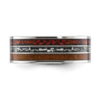 Chisel Titanium Polished with Wood, Imitation Meteorite and Red Stone Inlay 8mm Band