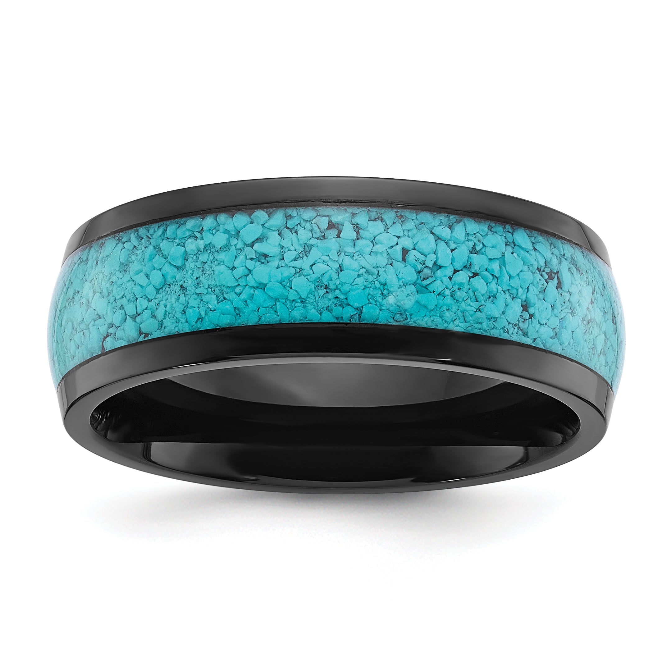 Chisel Titanium Polished Black IP-plated with Imitation Turquoise Inlay 8mm Band Main image