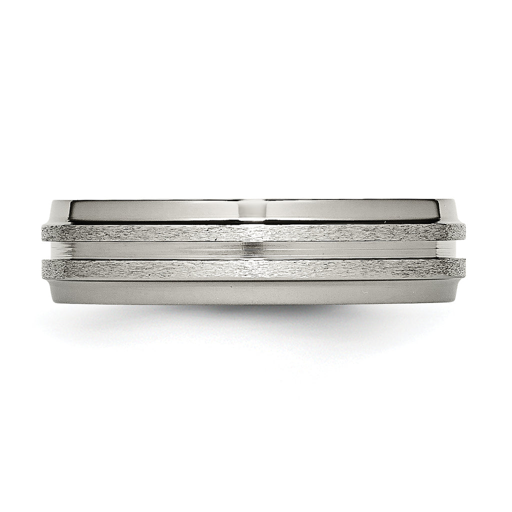 Titanium Grooved Ridged Edge 6mm Satin and Polished Band