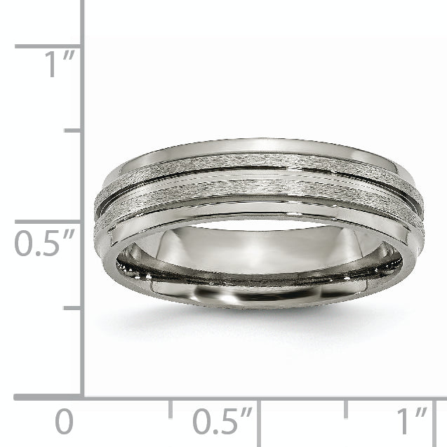 Titanium Grooved Ridged Edge 6mm Satin and Polished Band