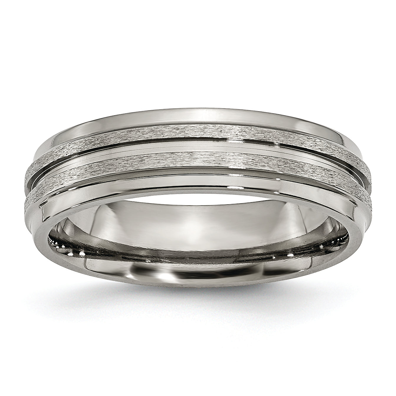 Titanium Grooved Ridged Edge 6mm Satin and Polished Band Main image