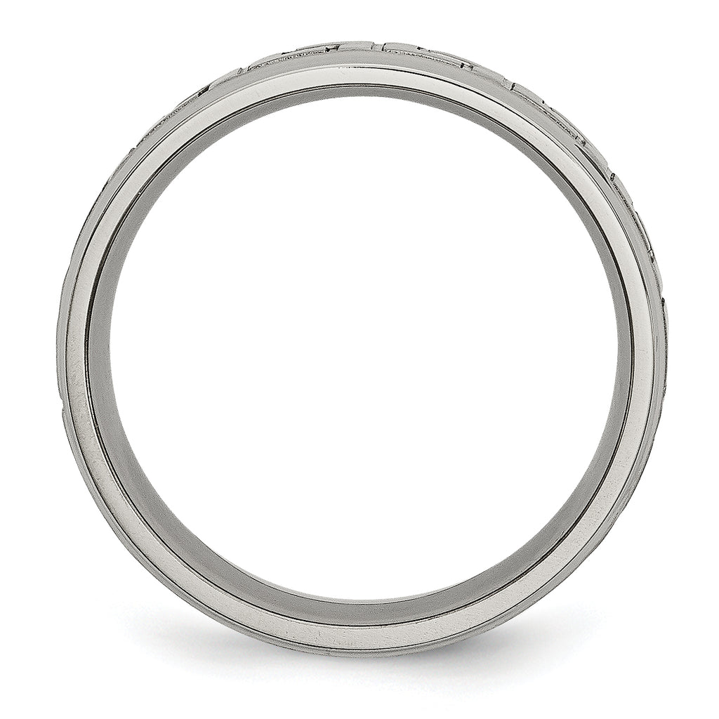 Titanium Ridged Edge Greek Key Design 6mm Satin/Polished Band