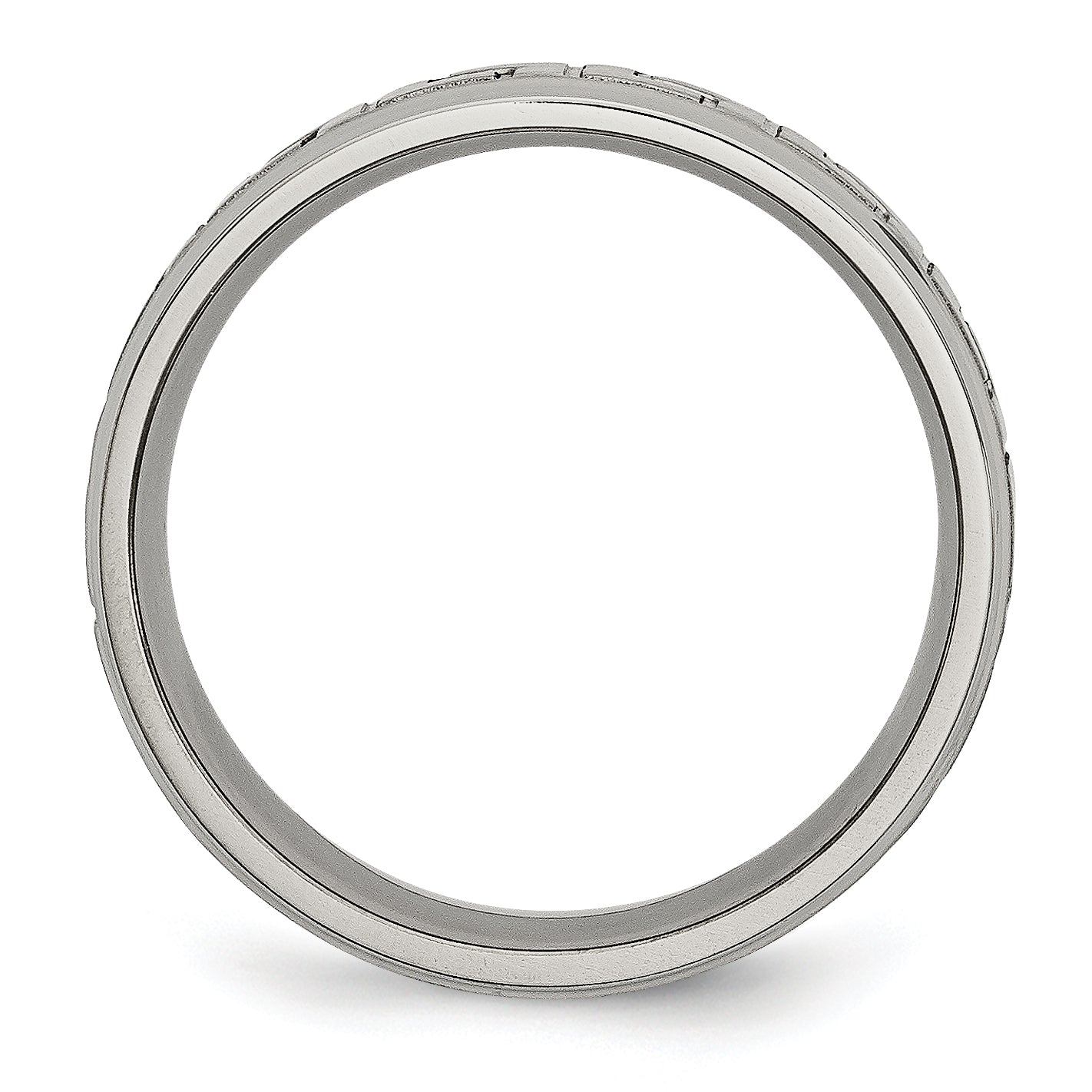 Titanium Ridged Edge Greek Key Design 6mm Satin/Polished Band