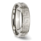 Titanium Ridged Edge Greek Key Design 6mm Satin/Polished Band