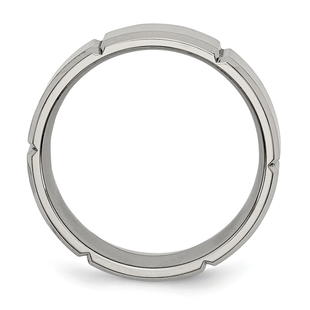 Chisel Titanium Brushed and Polished 8mm Grooved Beveled Edge Band