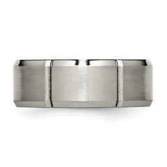 Chisel Titanium Brushed and Polished 8mm Grooved Beveled Edge Band