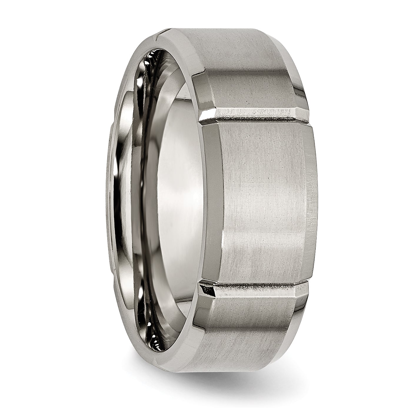 Chisel Titanium Brushed and Polished 8mm Grooved Beveled Edge Band