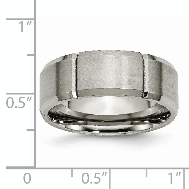 Chisel Titanium Brushed and Polished 8mm Grooved Beveled Edge Band