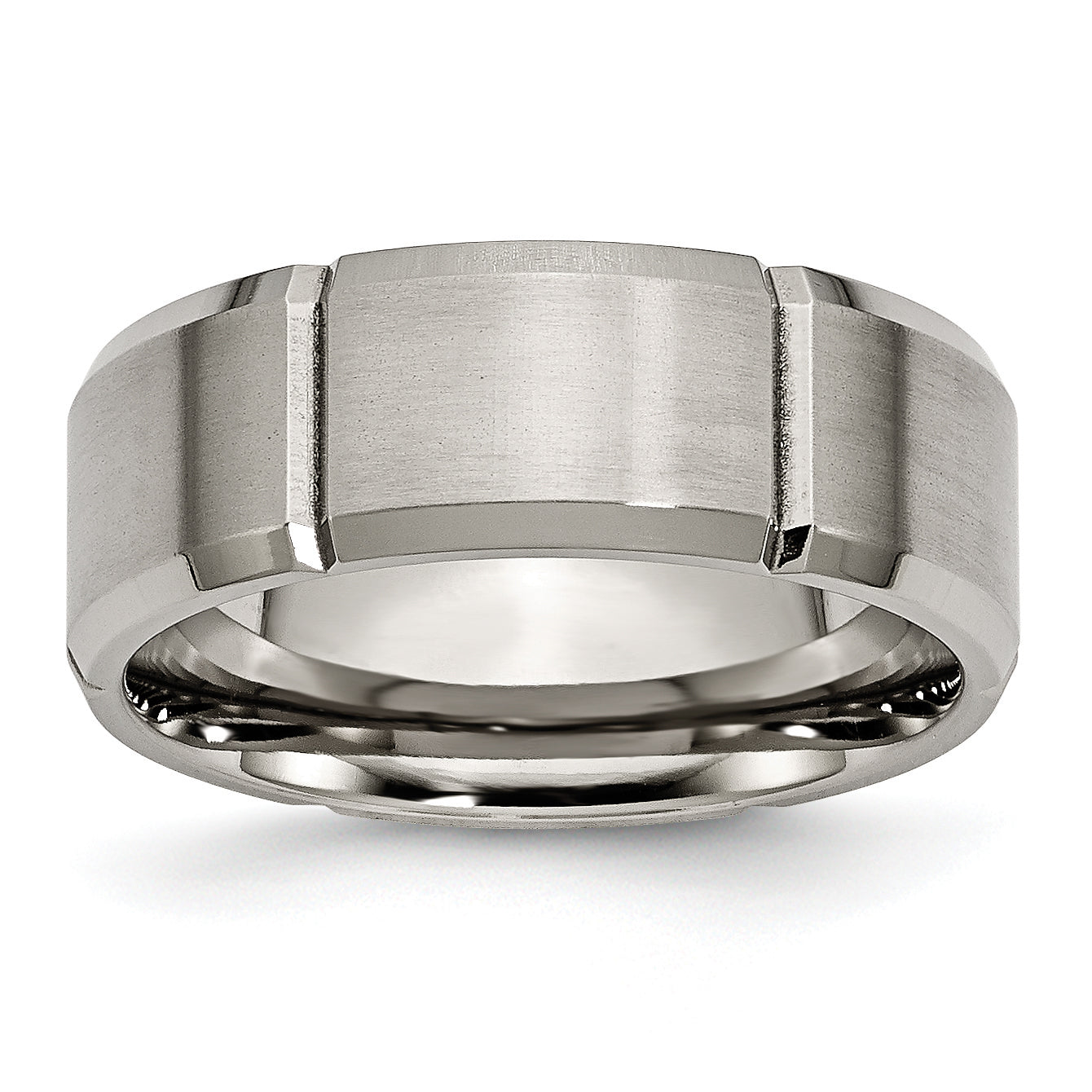 Chisel Titanium Brushed and Polished 8mm Grooved Beveled Edge Band Main image