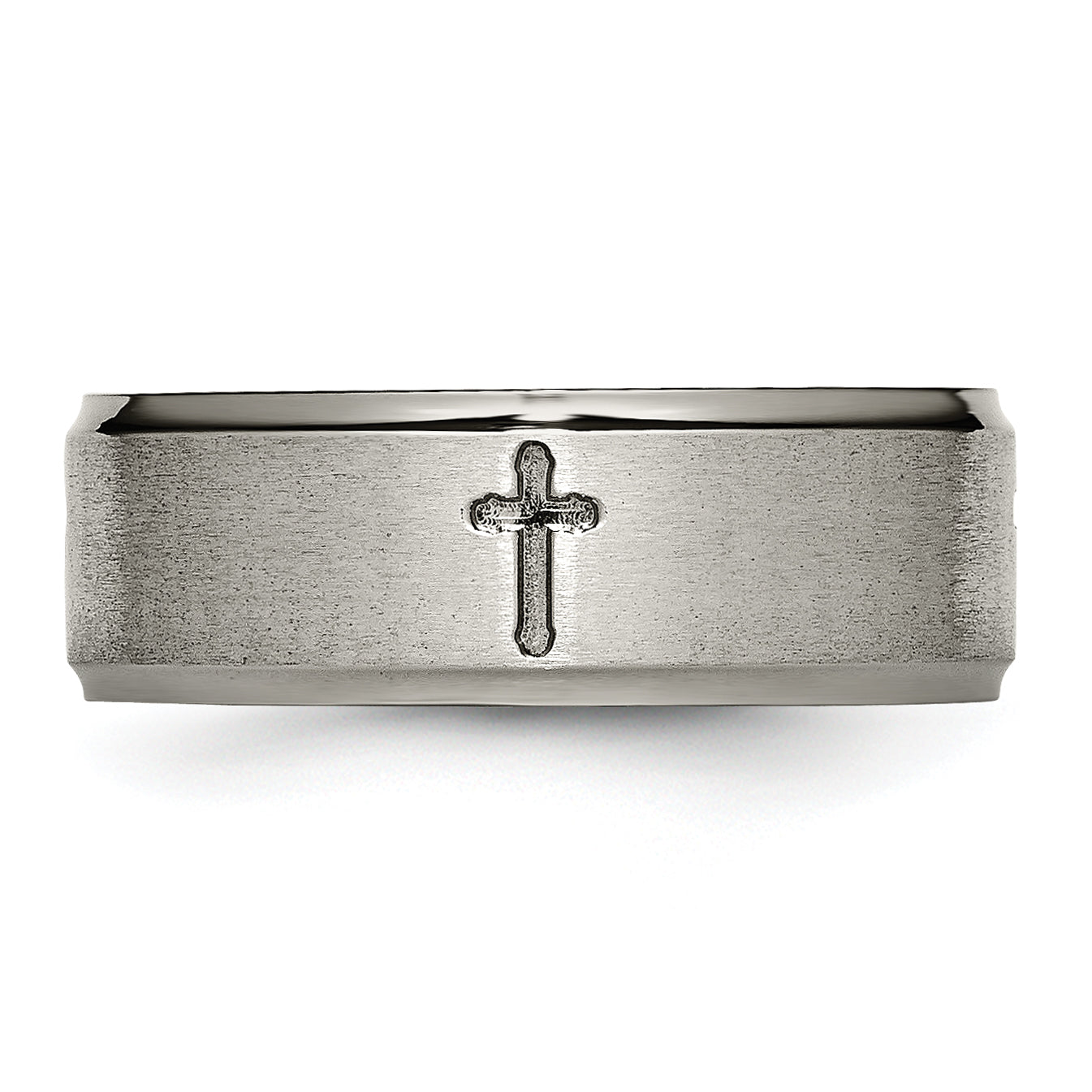 Cross Center Ridged-Edge Wedding Band in Titanium, 8mm Secondary image