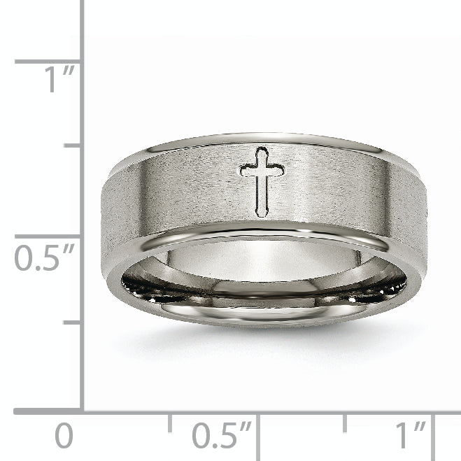 Chisel Titanium Brushed Center Cross 8mm Ridged Edge Band