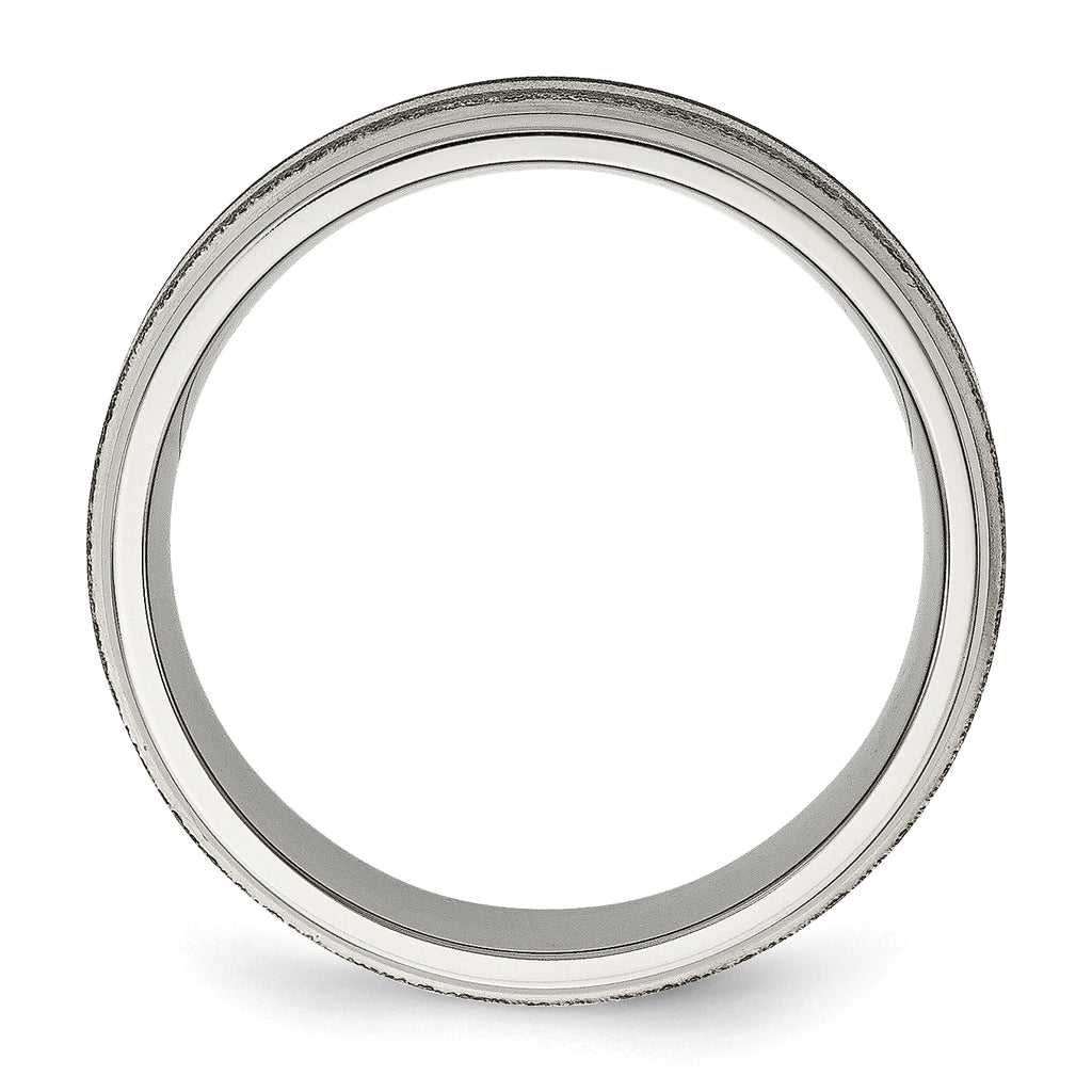 Chisel Titanium Polished with Sterling Silver Inlay Stone Finish Center Grooved Band