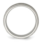 Chisel Titanium Polished with Sterling Silver Inlay Stone Finish Center Grooved Band