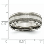 Chisel Titanium Polished with Sterling Silver Inlay Stone Finish Center Grooved Band