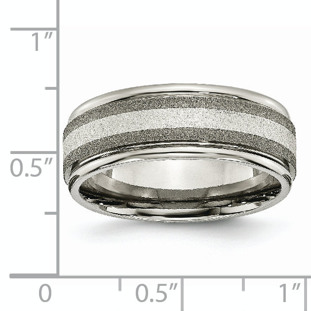Chisel Titanium Polished with Sterling Silver Inlay Stone Finish Center Grooved Band